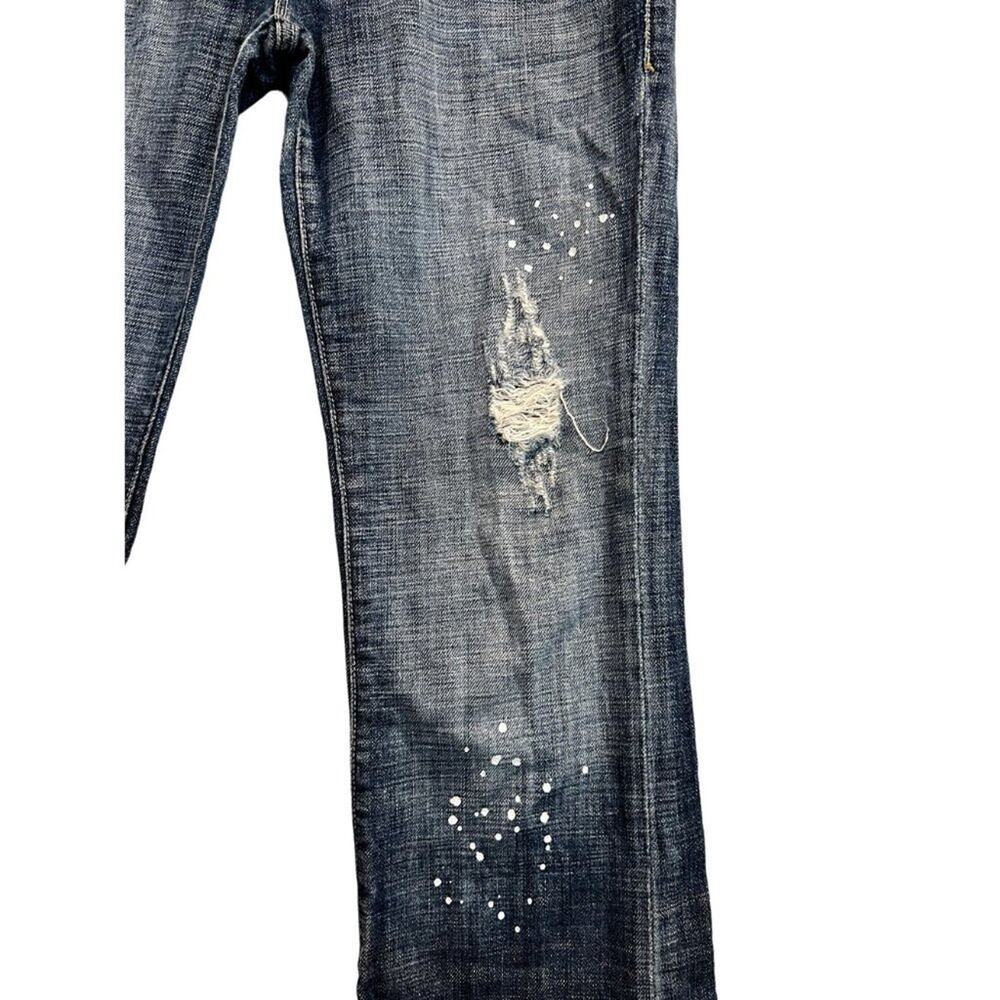 Bebe Premium Denim USA Paint Splatter Distressed Flare Jeans 29 Y2K - Picture 11 of 13